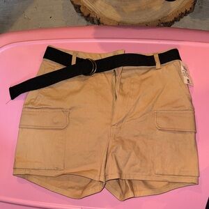 Love Tree Tan Cargo Shorts with Black Belt